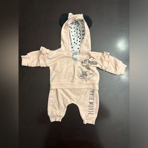 Disney Baby Minnie Mouse Outfit Light Pink Hoodie & Sweat Pants Size 0/3 Months